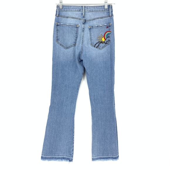 MM Vintage Jeans Women's Sz 26 Distressed Flare Crop Mid Rise Blue Five Pockets - Picture 2 of 8